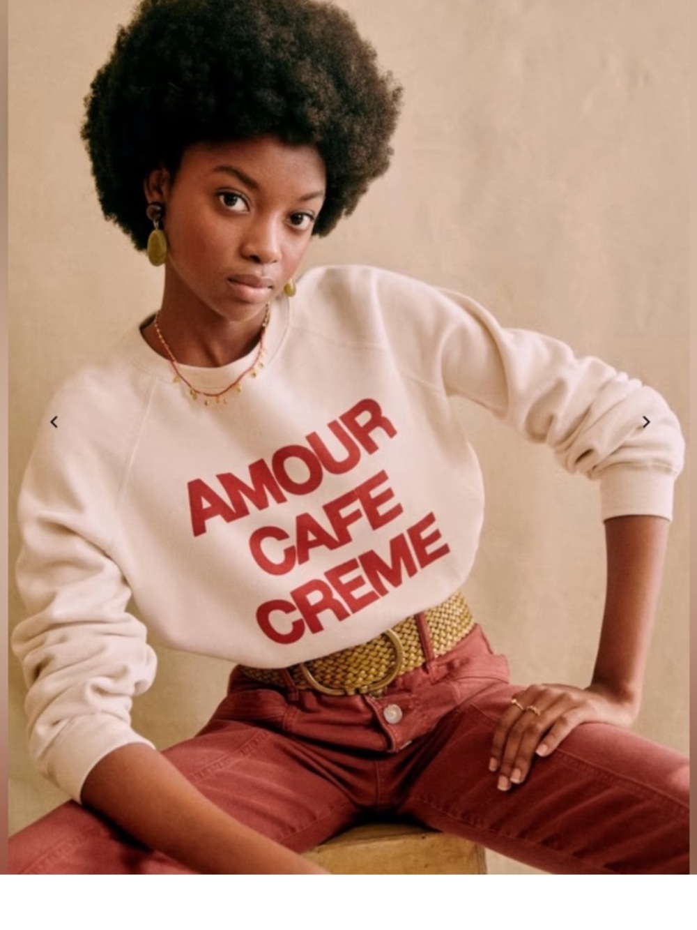 Sézane Amour Cafe Creme Sweatshirt Pullover Cream red size large